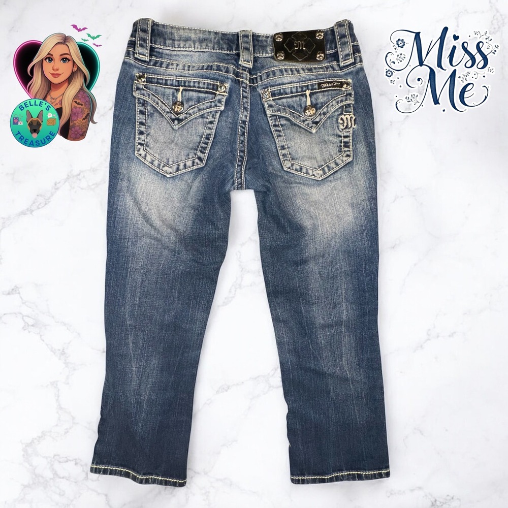 Miss Me Jeans Womens 26 Crop Rhinestone Contrast Stitch Flap Pocket Y2K 26x22